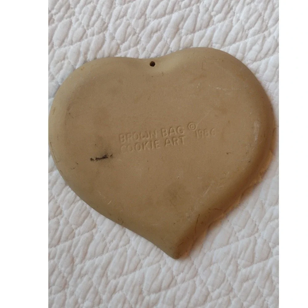 Vintage Brown Bag Cookie Art 1986 Heart Floral Tulip Stoneware Cookie Mold